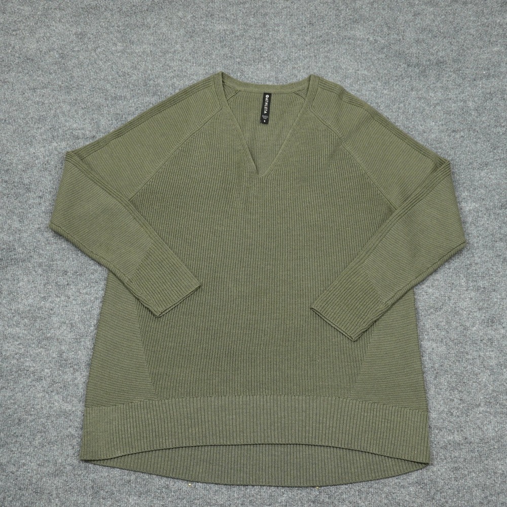 Athleta Sweater Womens Small Green Merino Wool Blend Ribbed Notched V-Neck Tunic